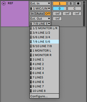 A picture of Ableton's Output Channel dropdown menu.