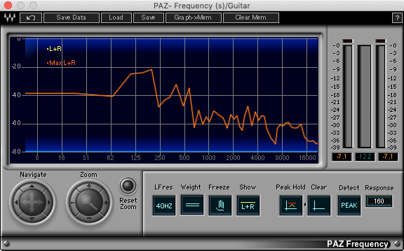 An image of a plucked guitar string run through a spectrum analyzer.