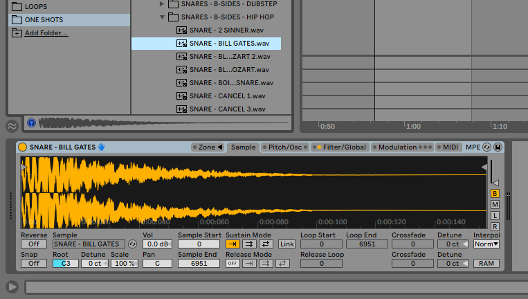 Ableton's Sampler loaded onto a MIDI track.