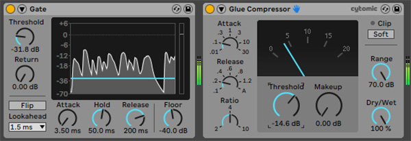 A gate processing incoming audio prior to a compressor.