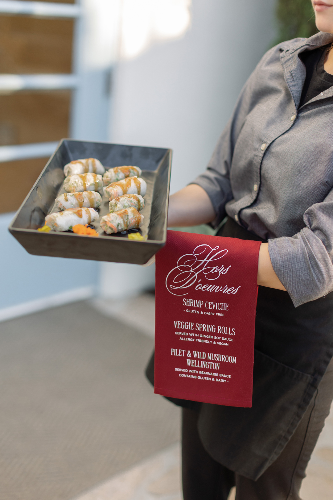 Cocktail hour veggie spring rolls.