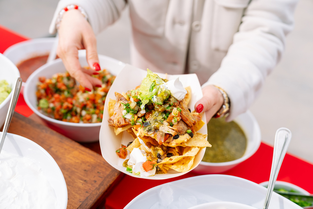 Loaded nachos for a game day appetizer.