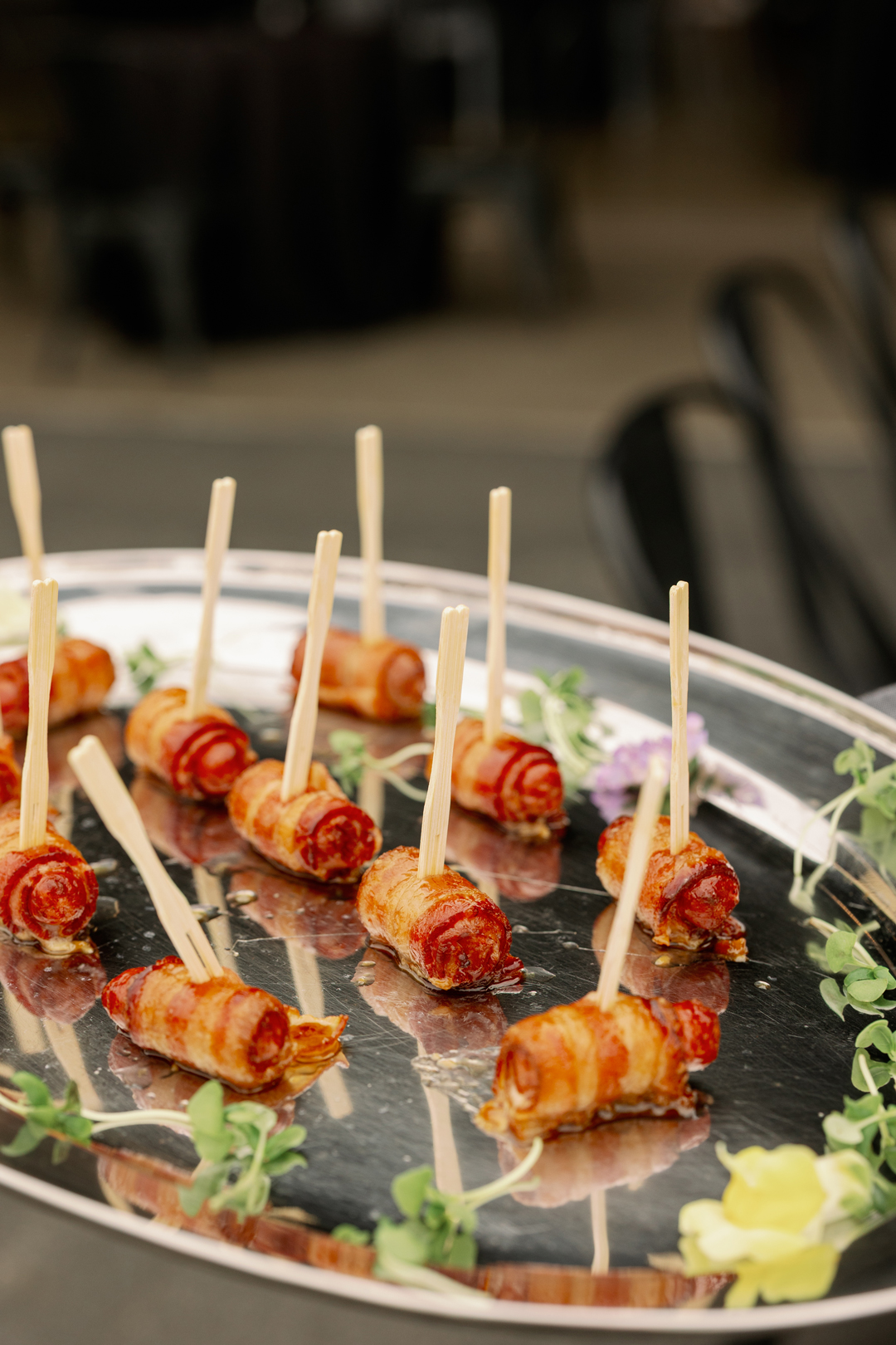 Bacon wrapped franks Super Bowl appetizer.