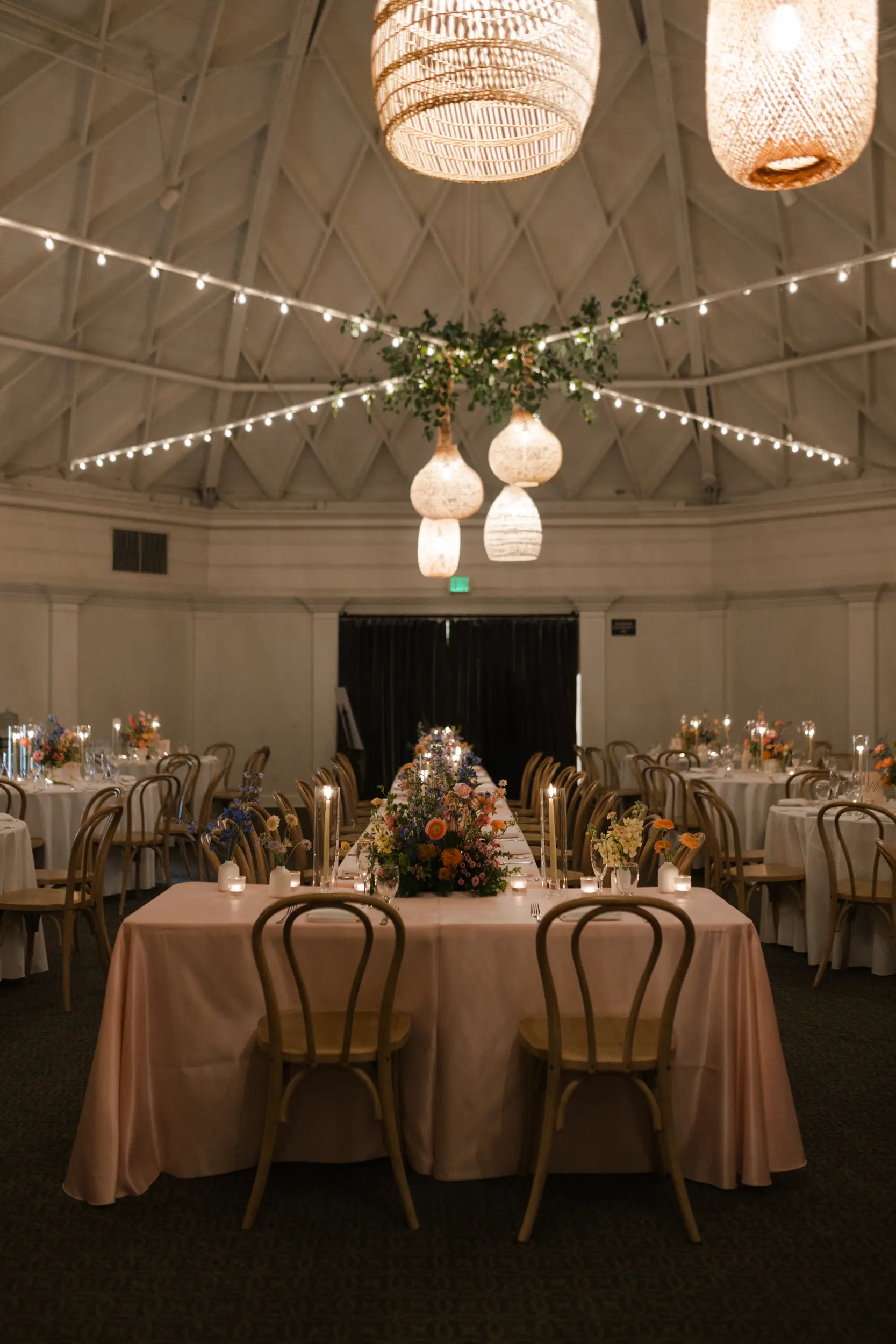 Colorful, indoor garden-inspired wedding reception.