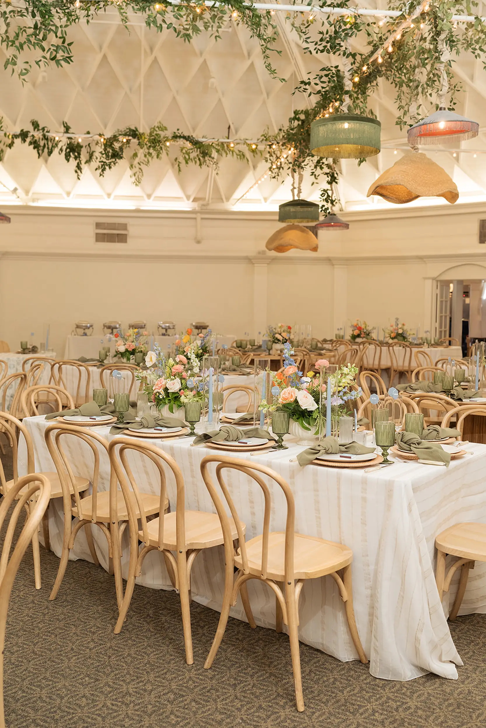 Pastel floral wedding reception at the Casino San Clemente.