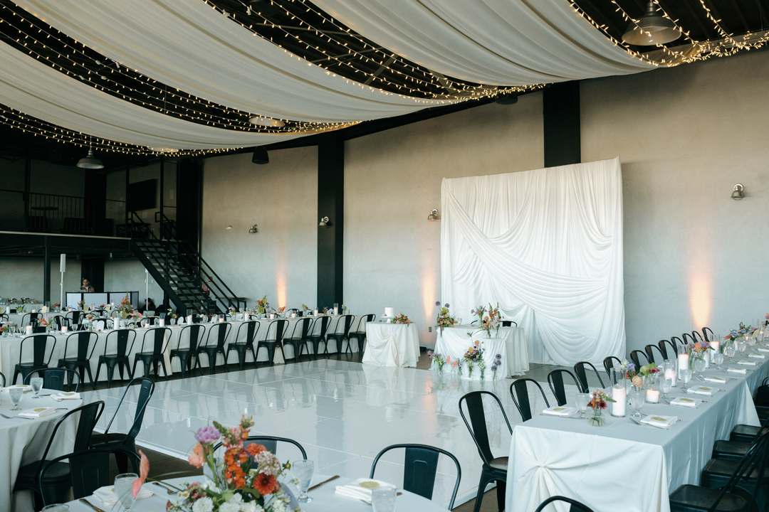 Indoor black and white wedding decor