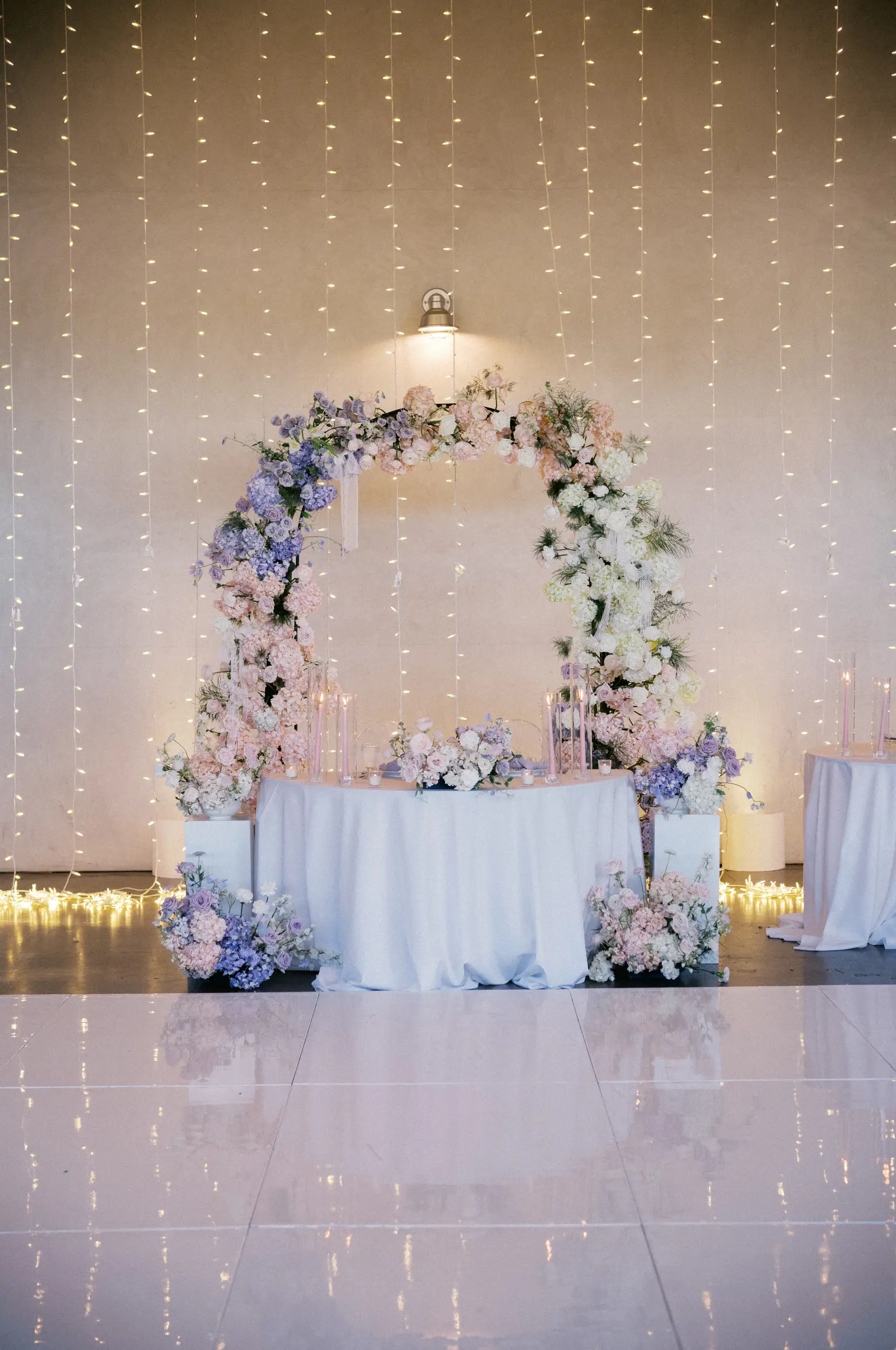 Pastel floral sweetheart table.