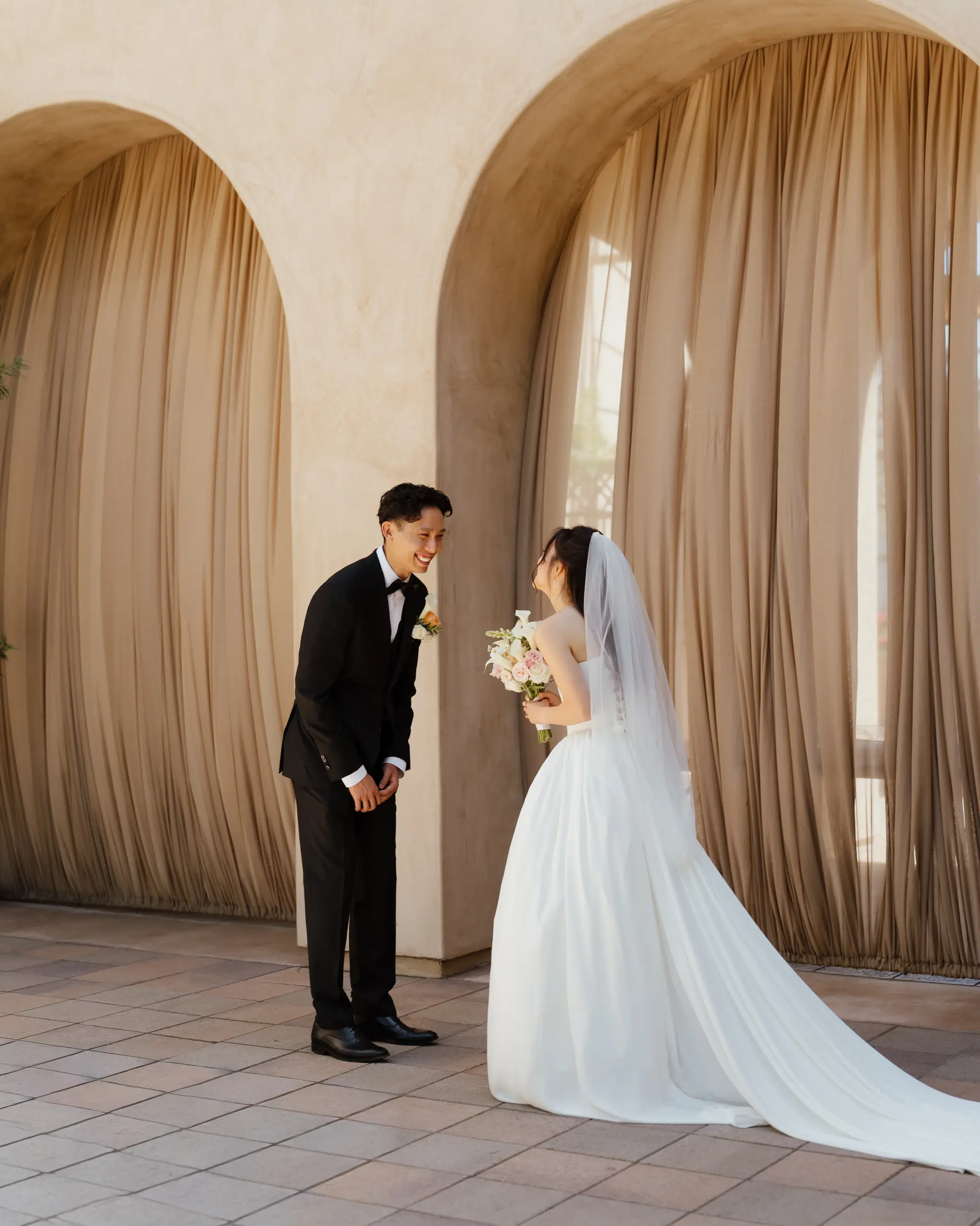 Pink and peach summer wedding at Serra Plaza.