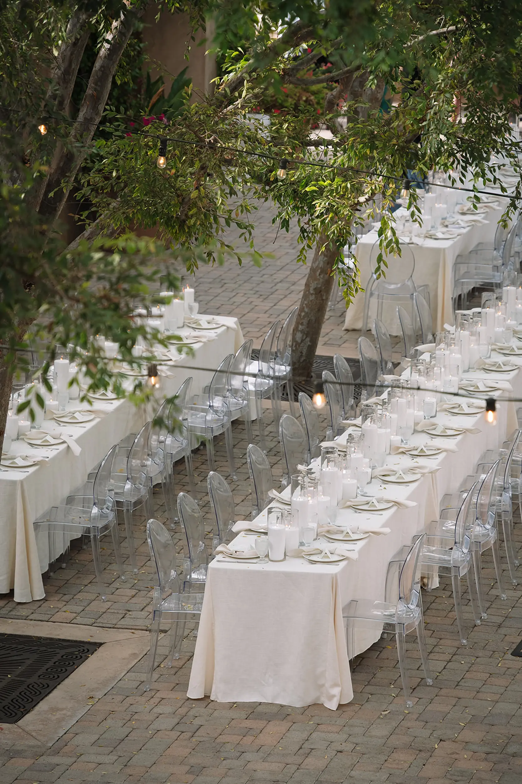 Outdoor summer wedding at Serra Plaza in San Juan Capistrano.