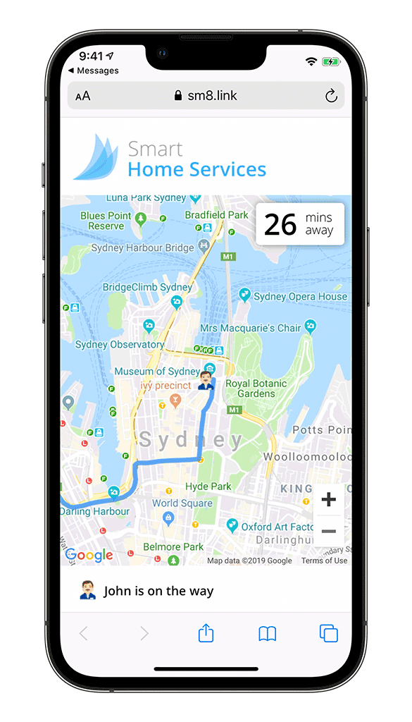 Urgent dispatch of electrician in ServiceM8 app