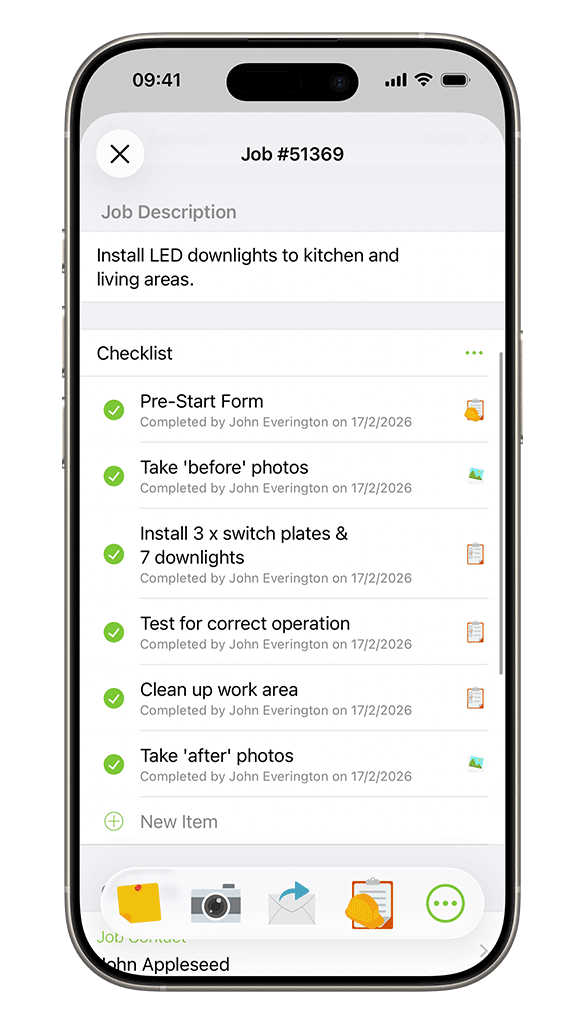 checklist of electrical job requirements in ServiceM8