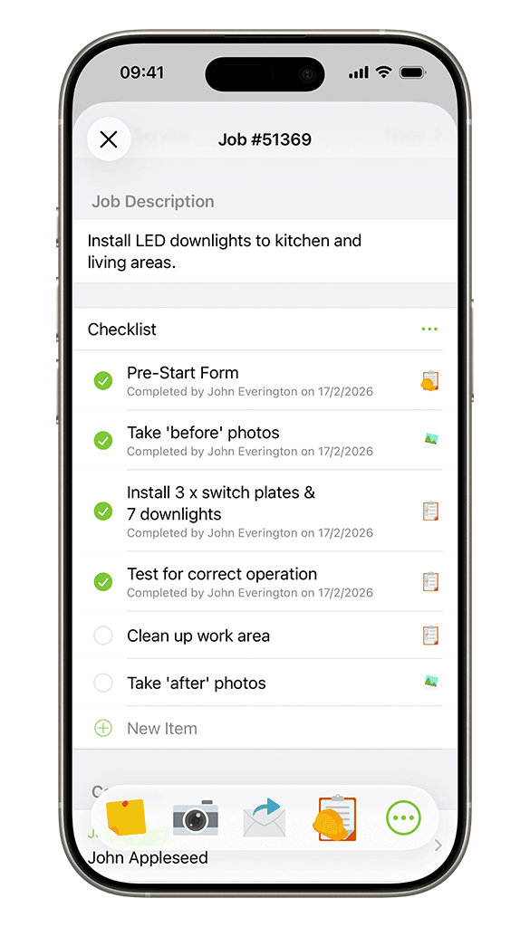 Checklist of Electrical Job in ServiceM8 app