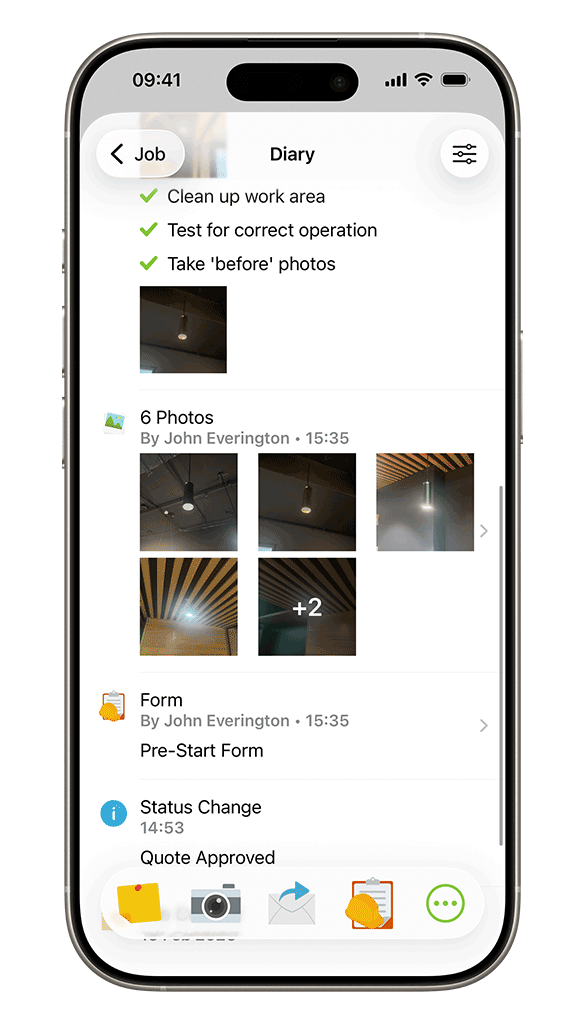 Job history for electrical job in ServiceM8 app