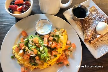 Omelette dish and french toast at The Butter House