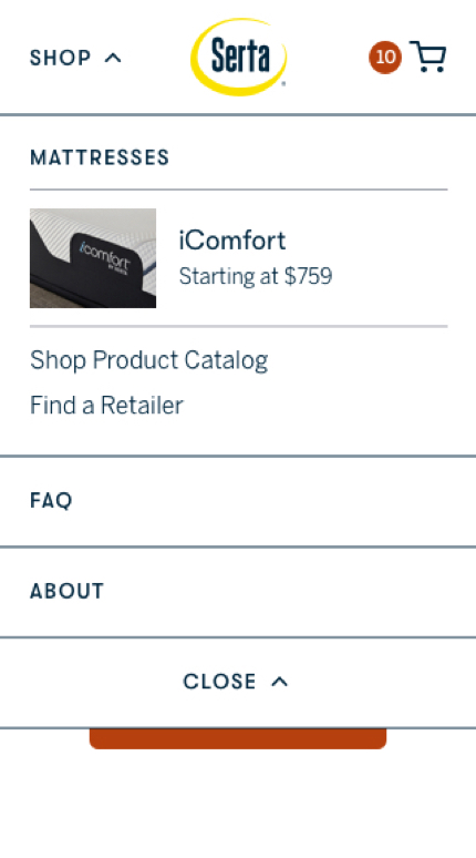 Mobile comp of new Serta navigation.