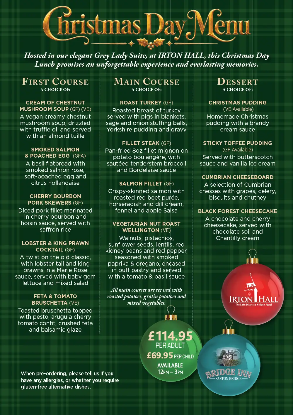 Irton Hall Christamas Party Menu 2019