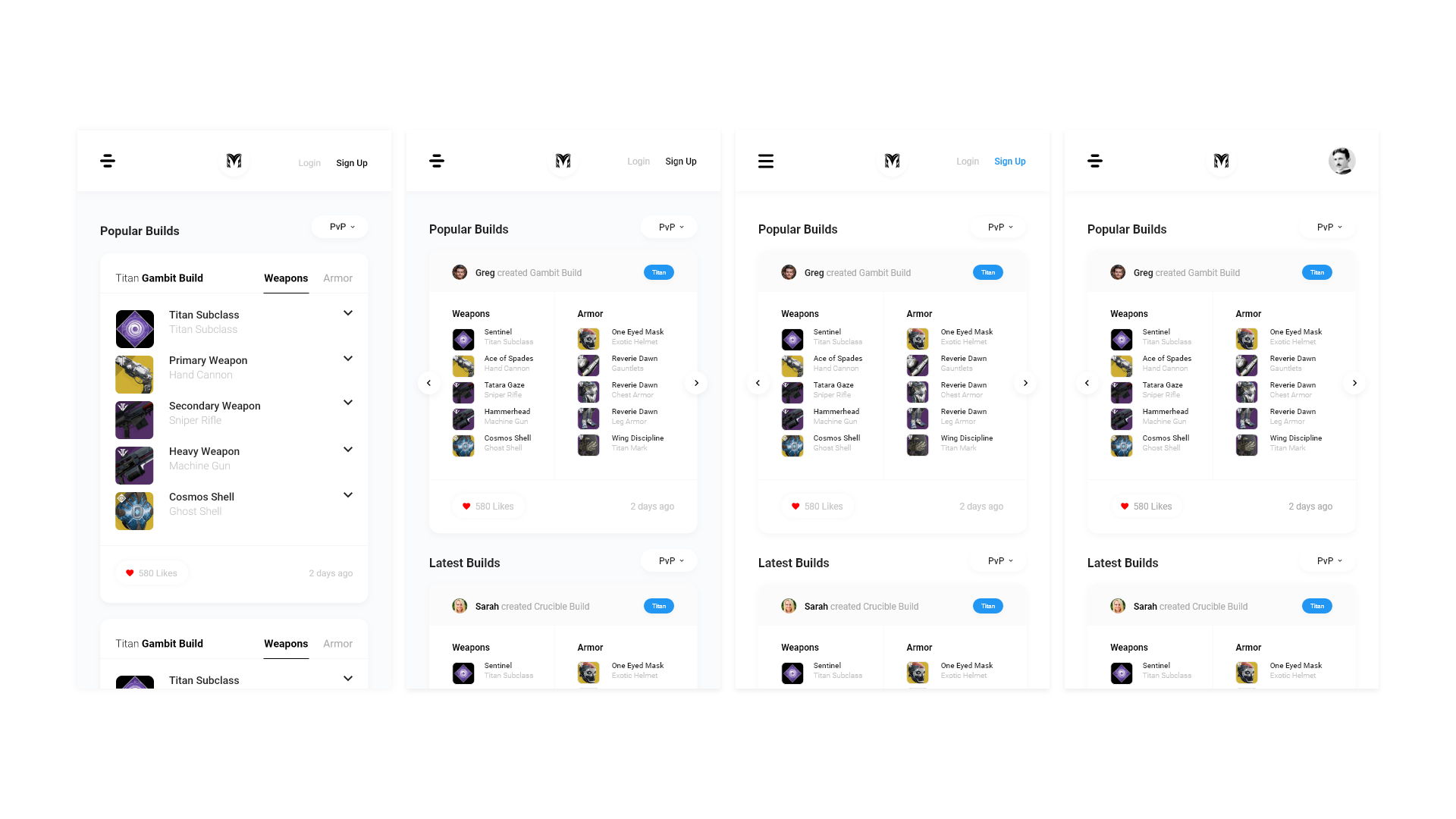 Destiny Meta Homepage Screens