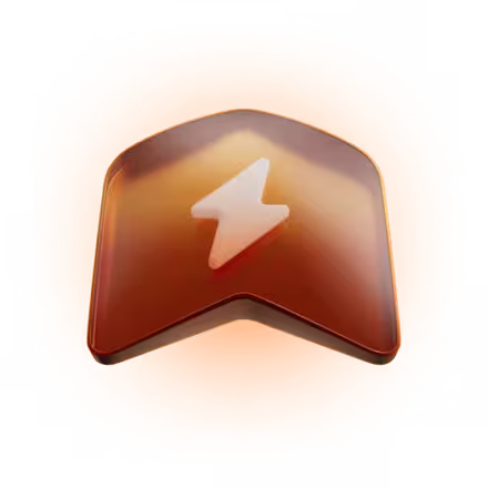 3D arrow-shaped icon with a lightning bolt symbol glowing on an orange background.