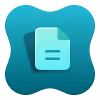 Icon of a pale blue document with lines on a dark teal abstract background.