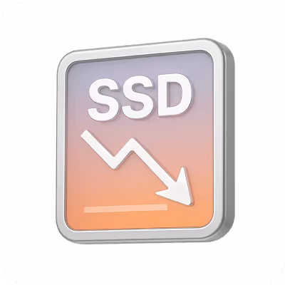 Icon with letters SSD above a downward trending white arrow on a gradient background.