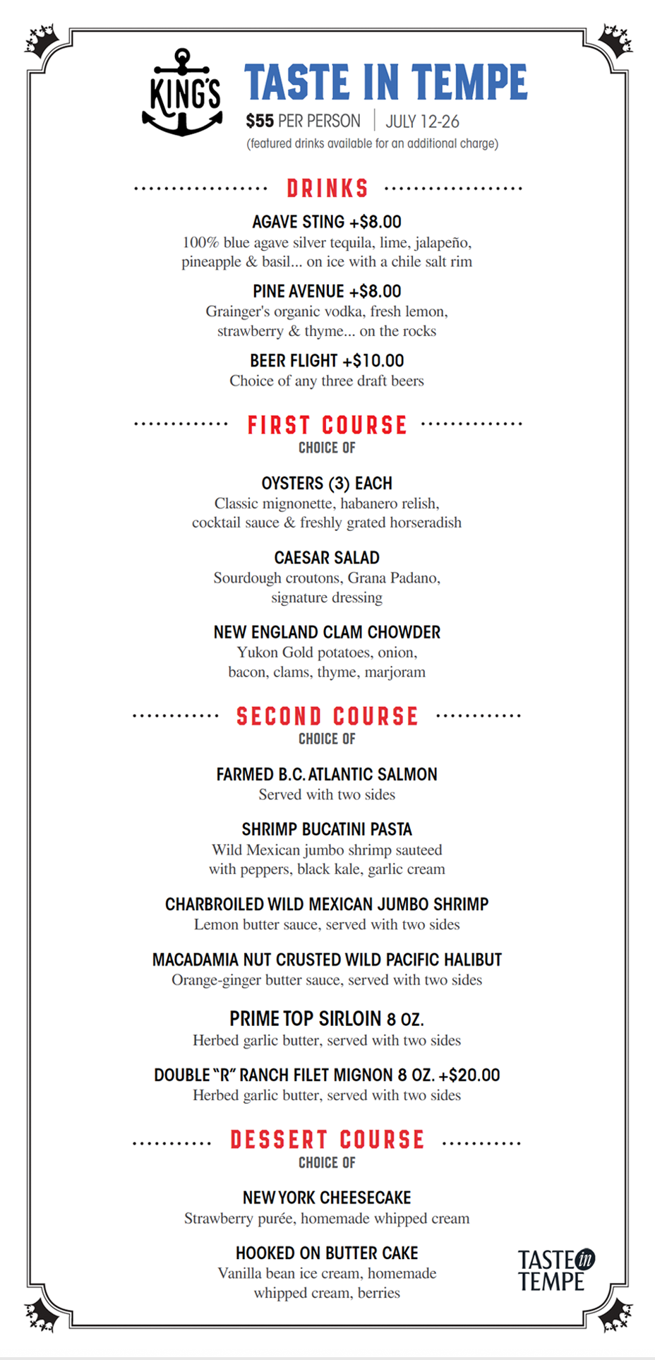 King's Fish House Tempe - Restaurant Week Menu | $55 Per Person | May 15-24 