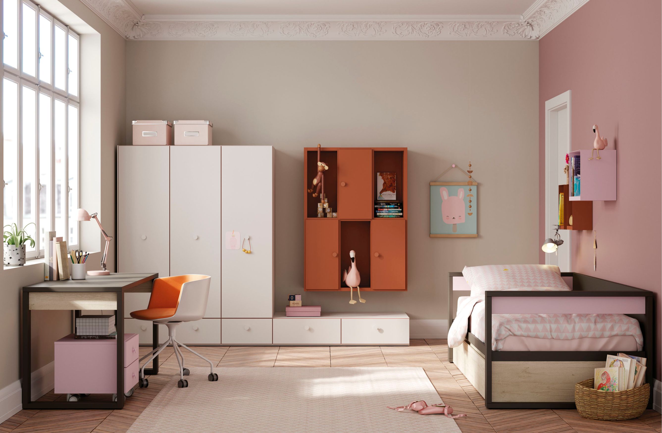 En esta configuración tenemos una cama nido con una segunda cama escondida en el cajón inferior.