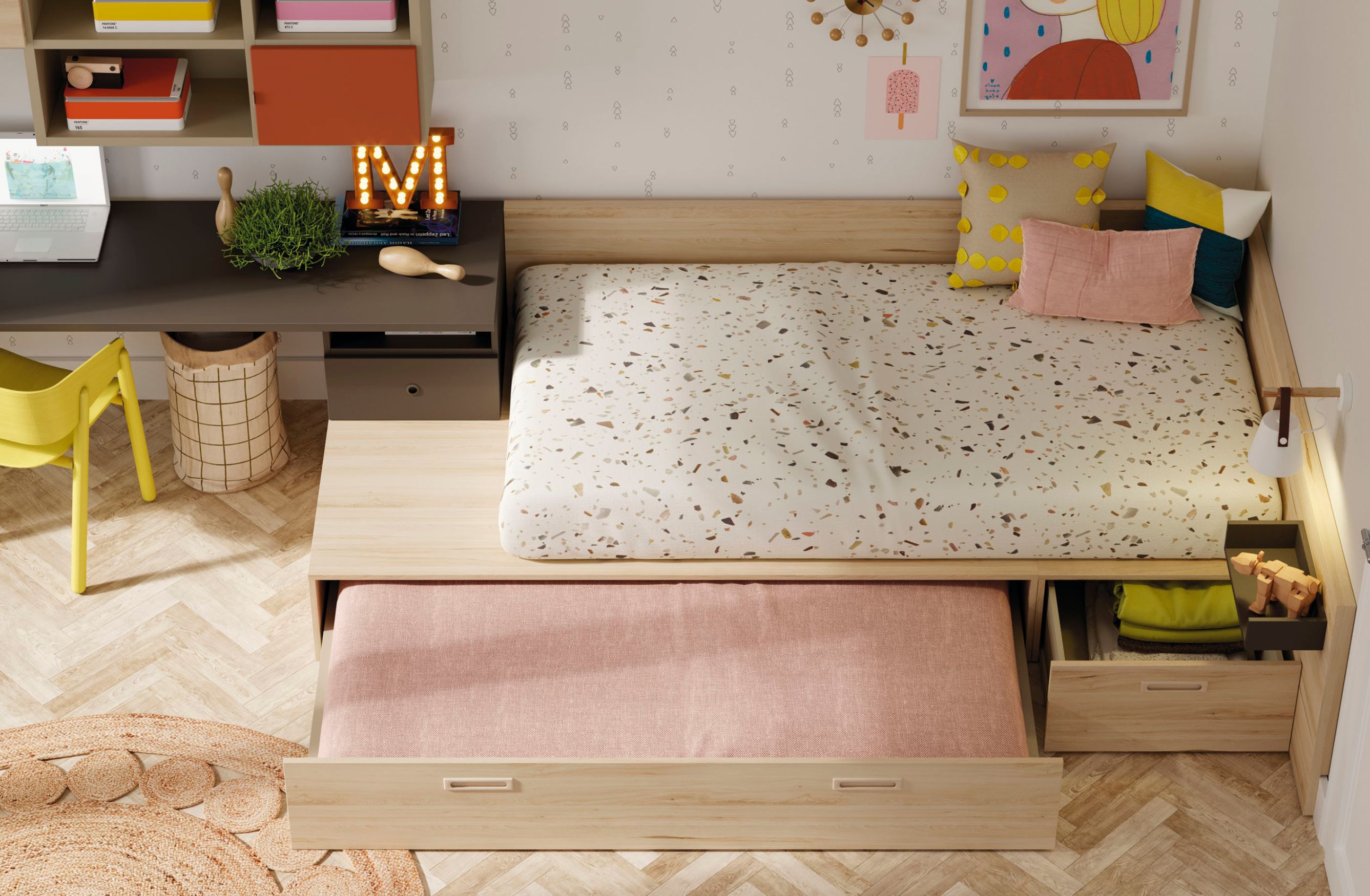 Combinación de cajón y cama en la misma línea.