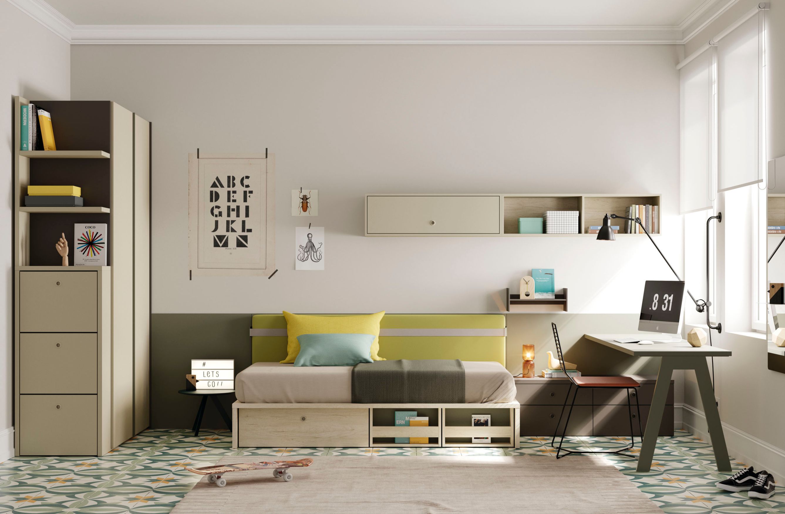 Conjunto con dos niveles bajo cama. El primero de dos cajones para almacenaje y el segundo una cama extra.