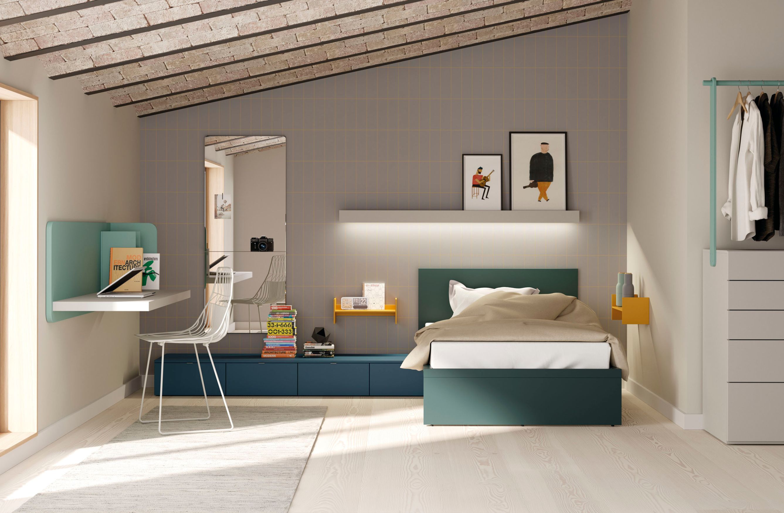 La cama de abajo queda perfectamente integrada cuando no se necesita.