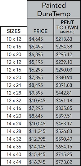 DuraTemp lofted barn pricing