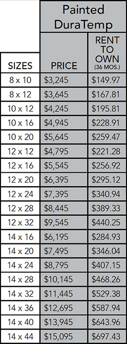 DuraTemp utility shed pricing