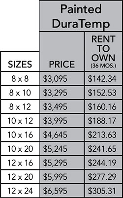 DuraTemp mini barn pricing