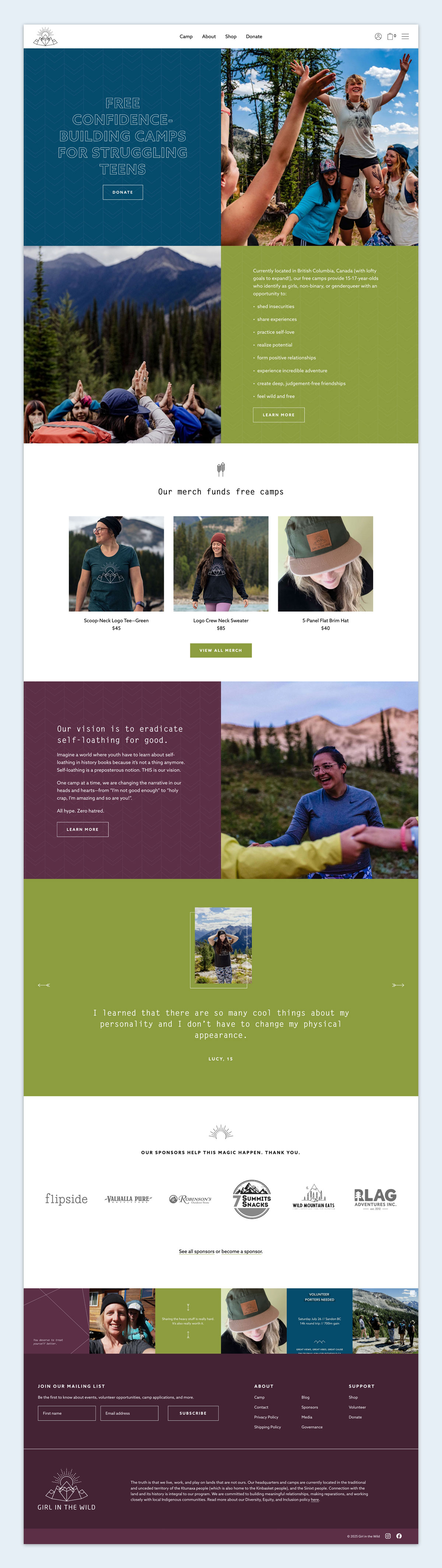 Brand design, web design and development, and printed marketing materials for Girl In The Wild, by Flipside Creative.