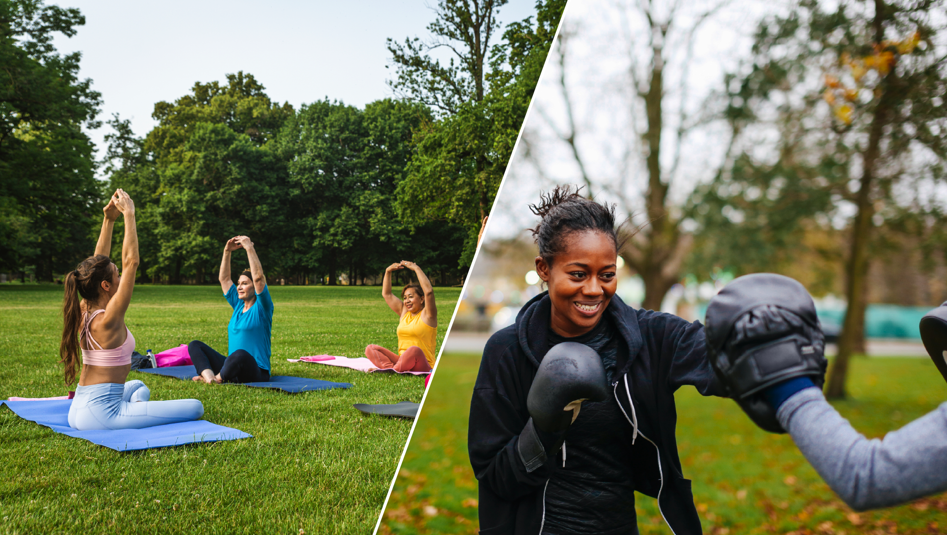 Images of Outdoor Yoga and Boxing