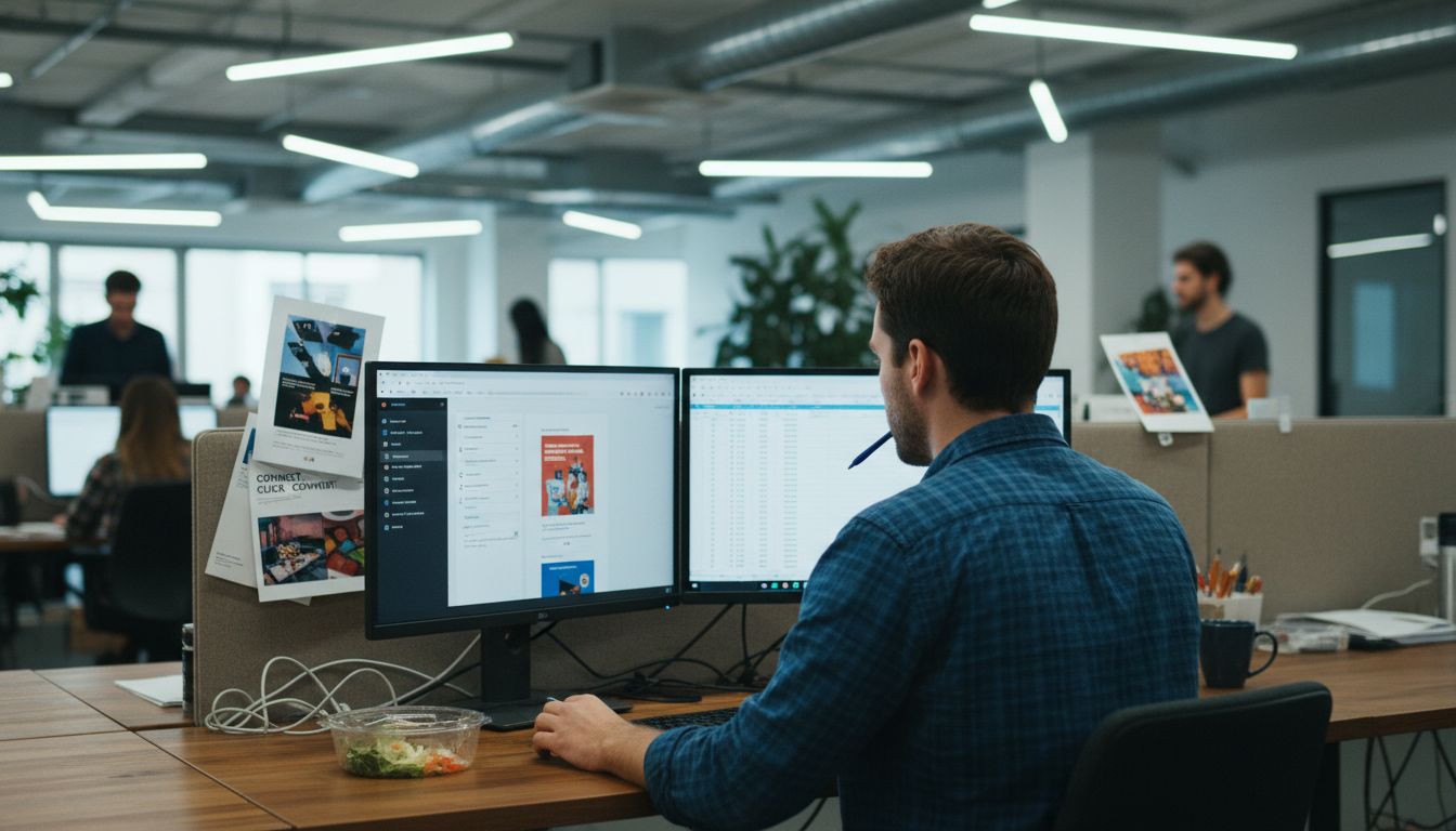 Marketer using targeting tools at his desk