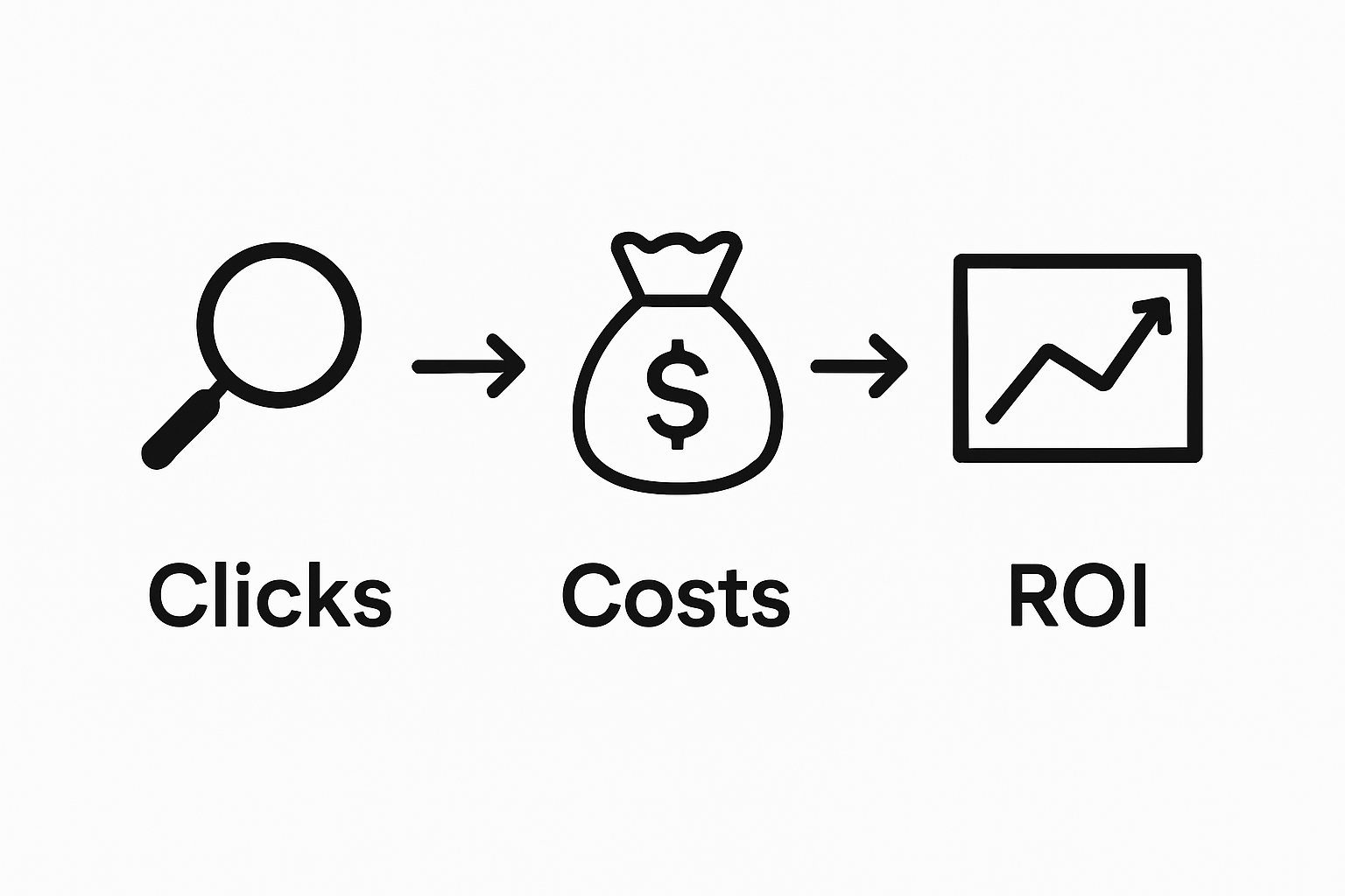 Infographic showing PPC measurement to ROI process