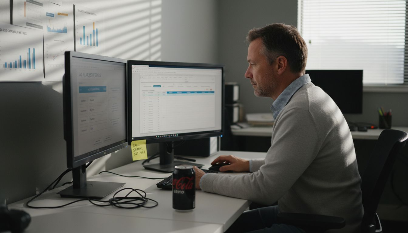 Marketer adjusting ad placements on desktop