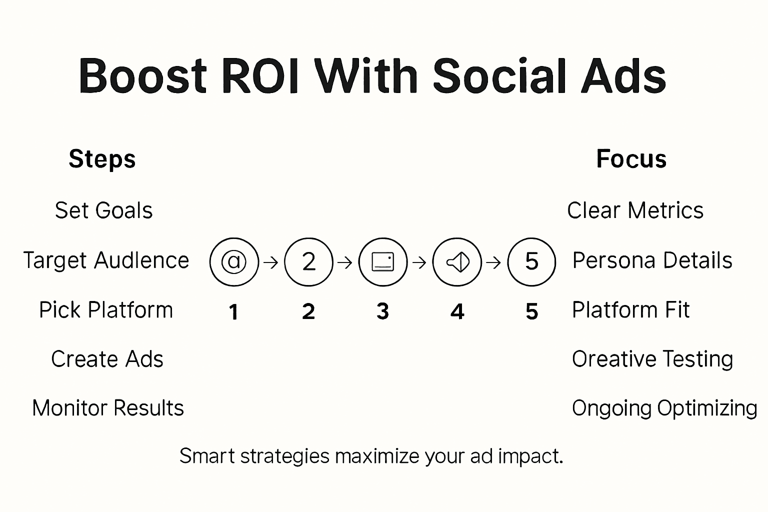 Infographic showing social ad ROI process and steps
