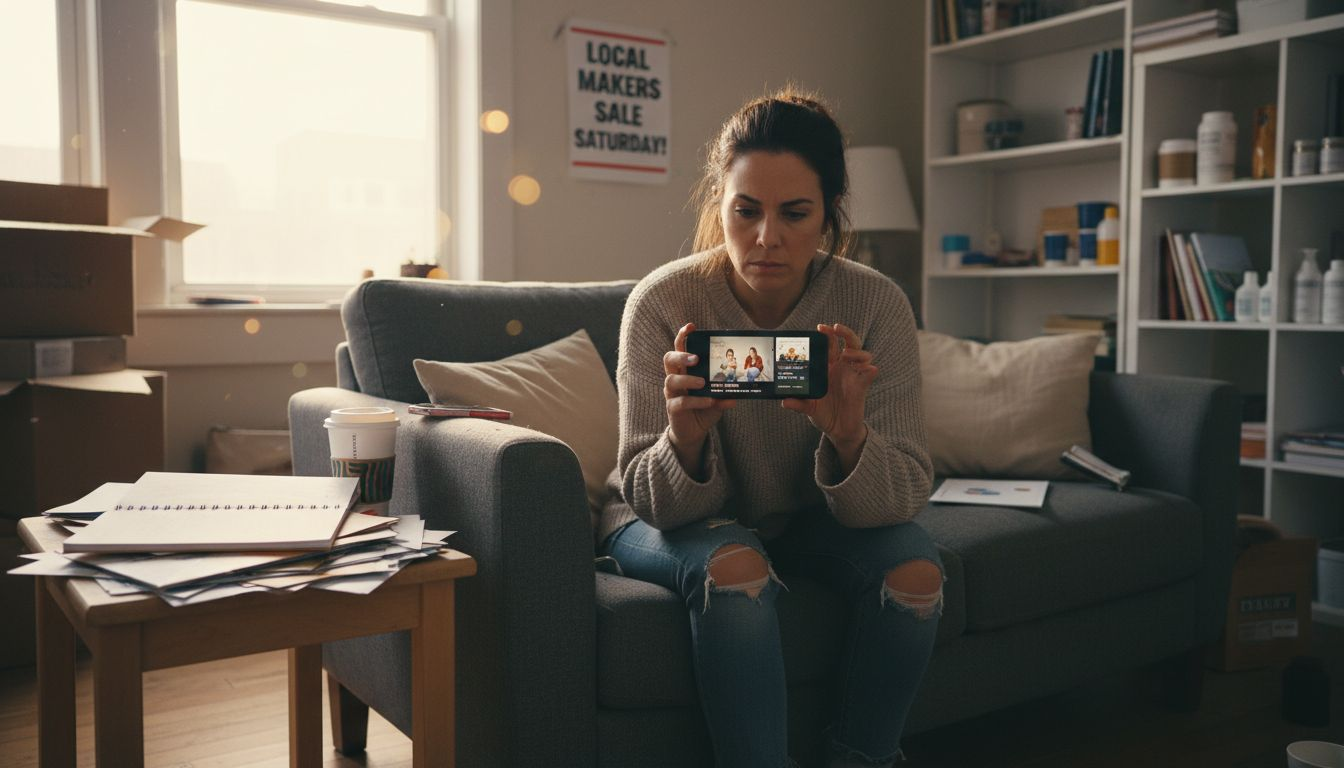 Small business owner reviewing video ad