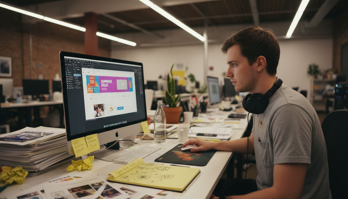 Designer working on digital banner advertisement