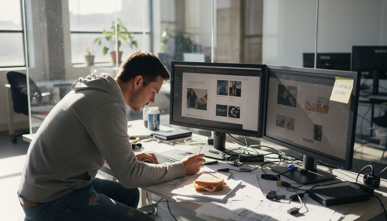 Designer updating ad graphics at desk