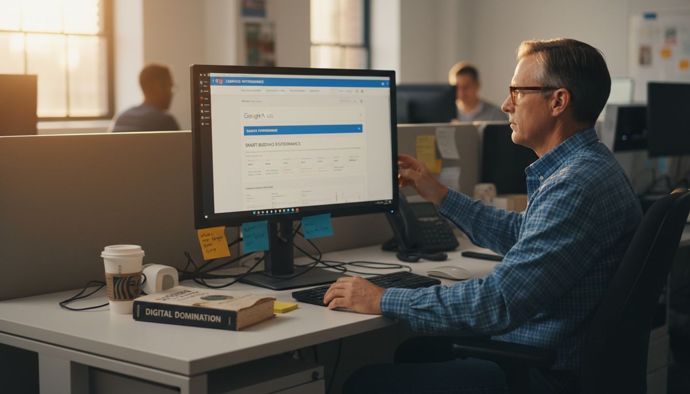 Marketer adjusting AI ad bidding dashboard