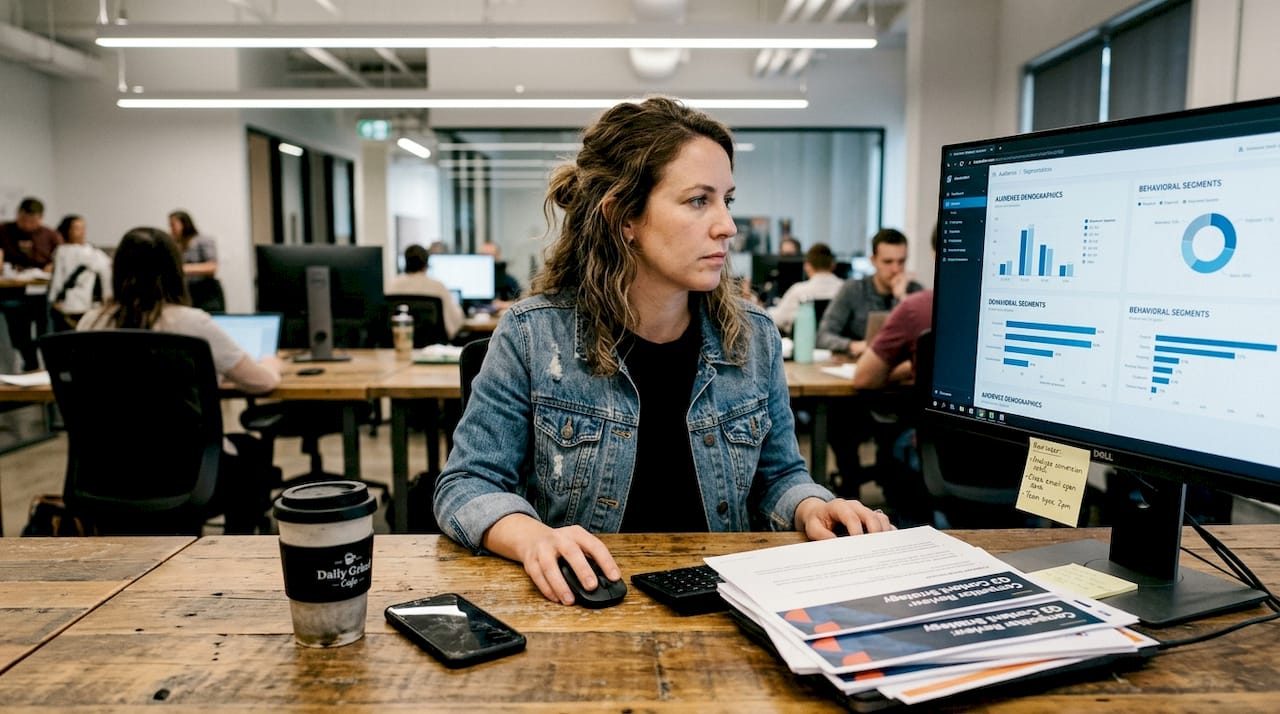 Marketer reviewing audience segmentation data