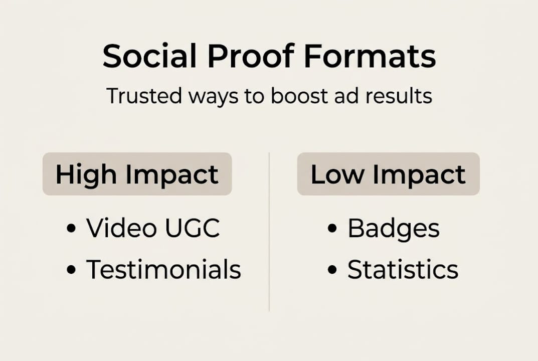 Infographic comparing social proof ad formats