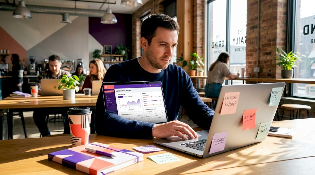Strategist setting ad frequency on laptop