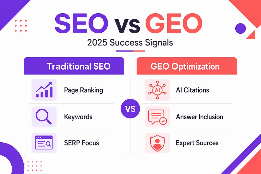 Infographic comparing SEO and GEO strategies