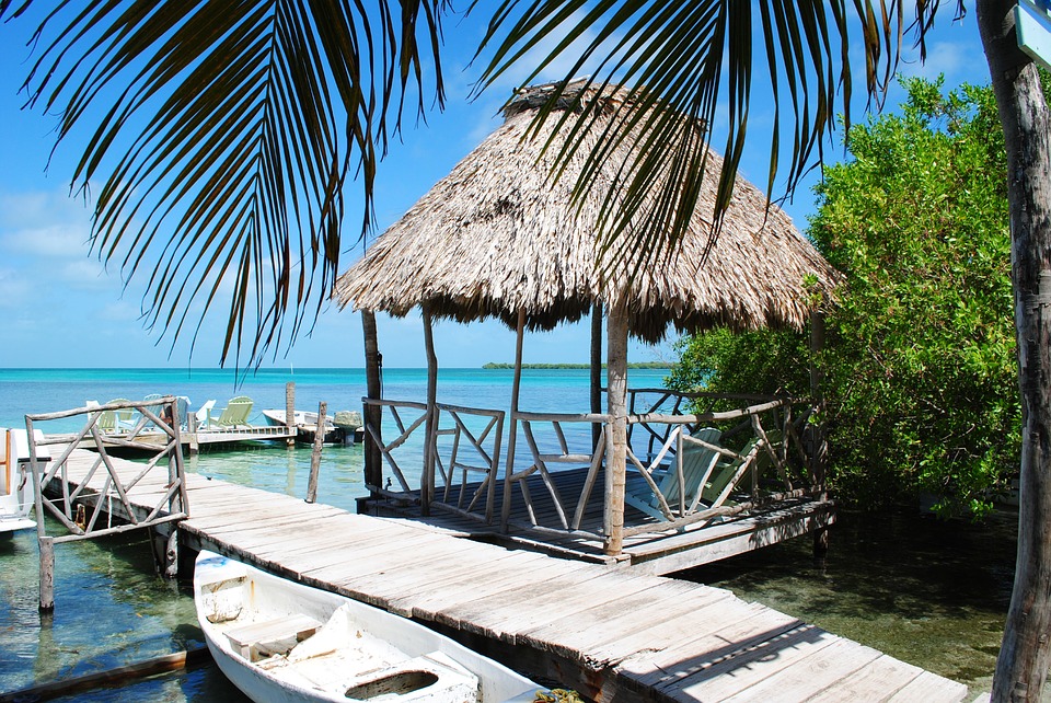 Tropical island in Belize with turquoise waters