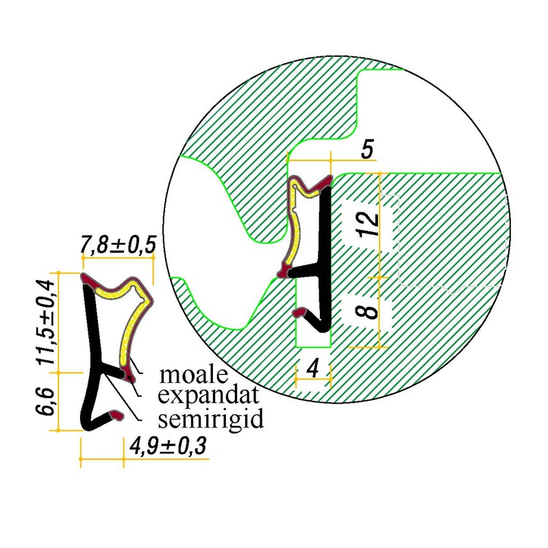Garnitura pt. ferestre • falt 12mm • canal 4x8 • art. G0439TT • TPV Triextrudat expandat