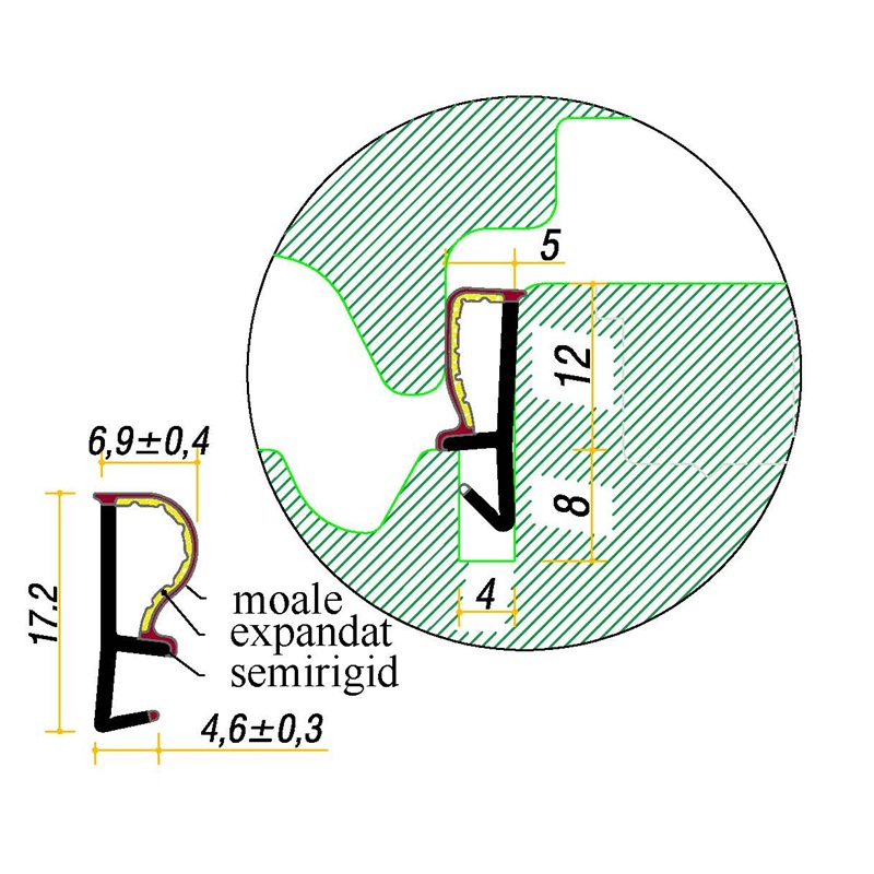 Garnitura pt. ferestre • falt 12mm • canal 4x8 • art. G3802TT • TPV Triextrudat expandat