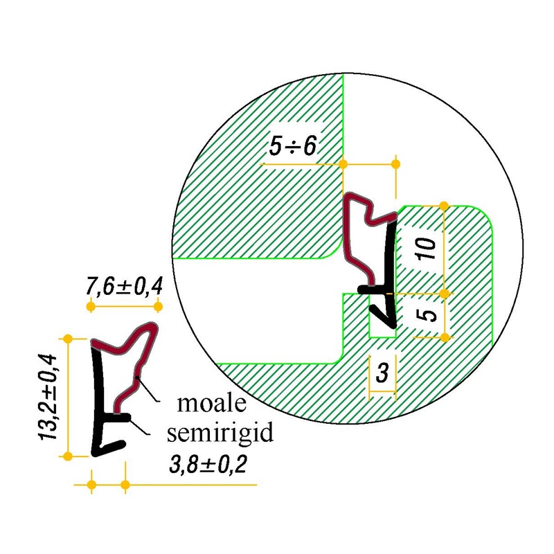 Garnitura pt. ferestre • falt 10mm • canal 3x5 • art. G0221TC • TPV coextrudat